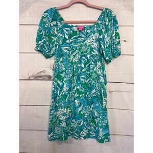 LILLY PULITZER Delaney Dress In Botantical Green Safari Sangria Girls XL (12-14)